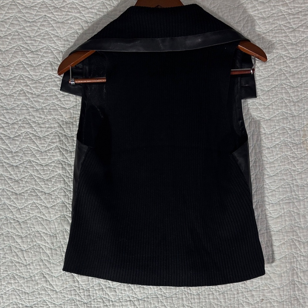 August Silk Classic Black Vest Sweater back and vegan leather front - Picture 7 of 11
